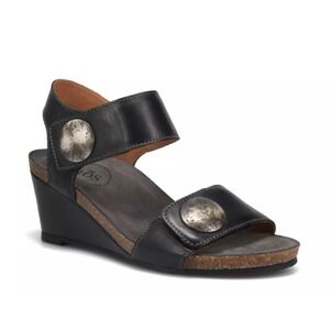 Taos Carousel  Wedge Sandals Women's 37/6.5 Black Leather Comfort Wedge Cork